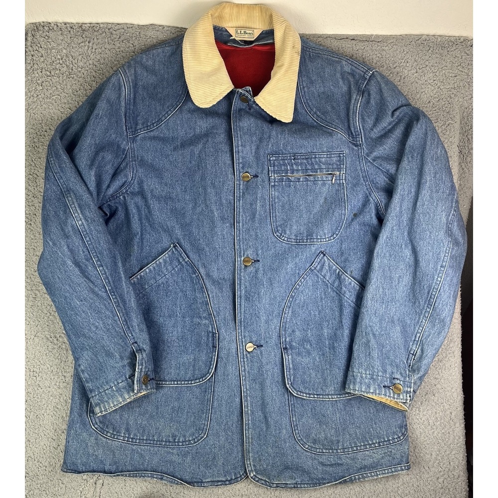 Vintage LL Bean Wool Lined Denim Jean Chore Barn Jacket Coat Large Tall?